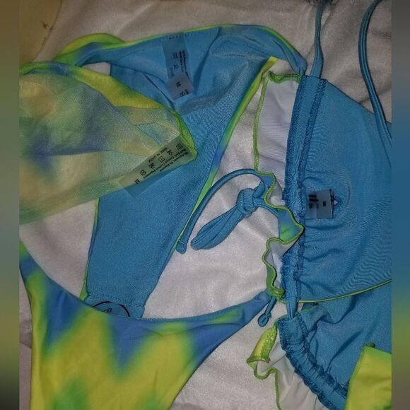 Tie Dye Halter Ruffled Bikini Female Micro Swimsuit 3pc new - Picture 8 of 15